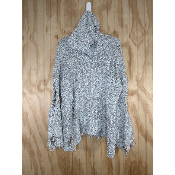 POL Distressed Confetti Knit Hooded Pullover Sweater Cottagecore Boho Chunky M - Picture 13 of 14